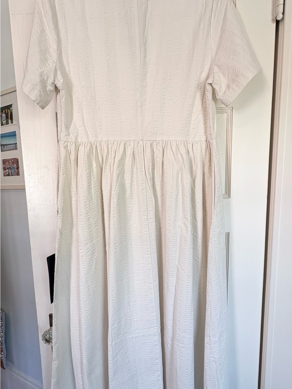 Tuckernuck Adelaide Shawl Collar Dress NWT Seersucker Sz Large White Midi Lined - Picture 12 of 14